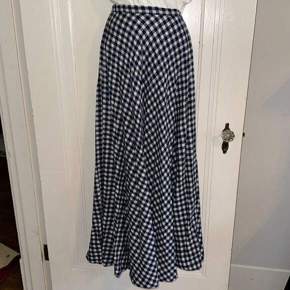 Vintage 60s/70s Kelita navy blue & white checked winter maxi skirt - Picture 1 of 8